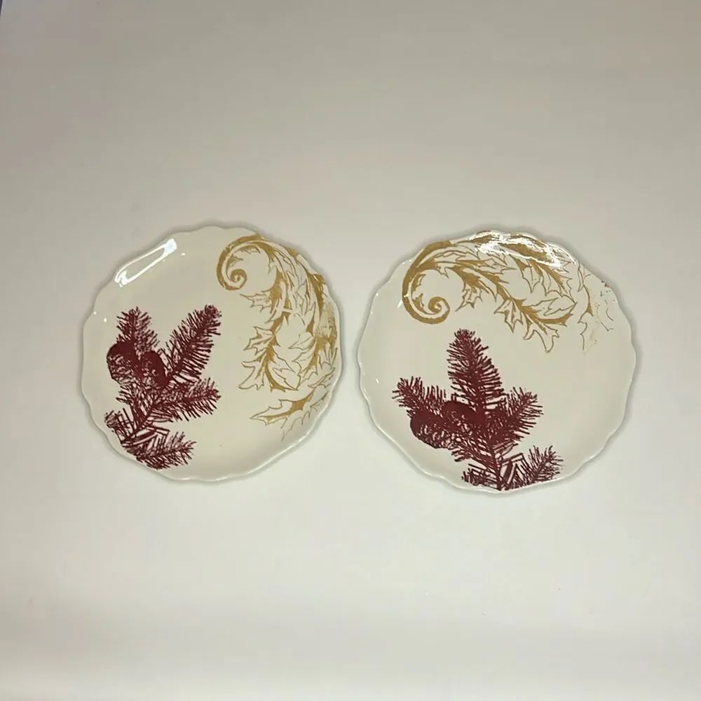 Reba Harmony Holiday Scroll White Scalloped Dessert Salad Plate 8 1/4 Inch Set 2